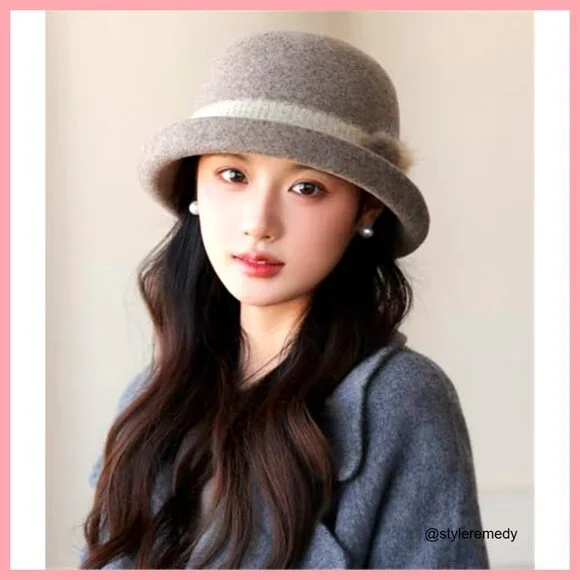 Vintage Felt Bucket Hat Fedora Cloche Cap Warm Slouchy Solid Bowler